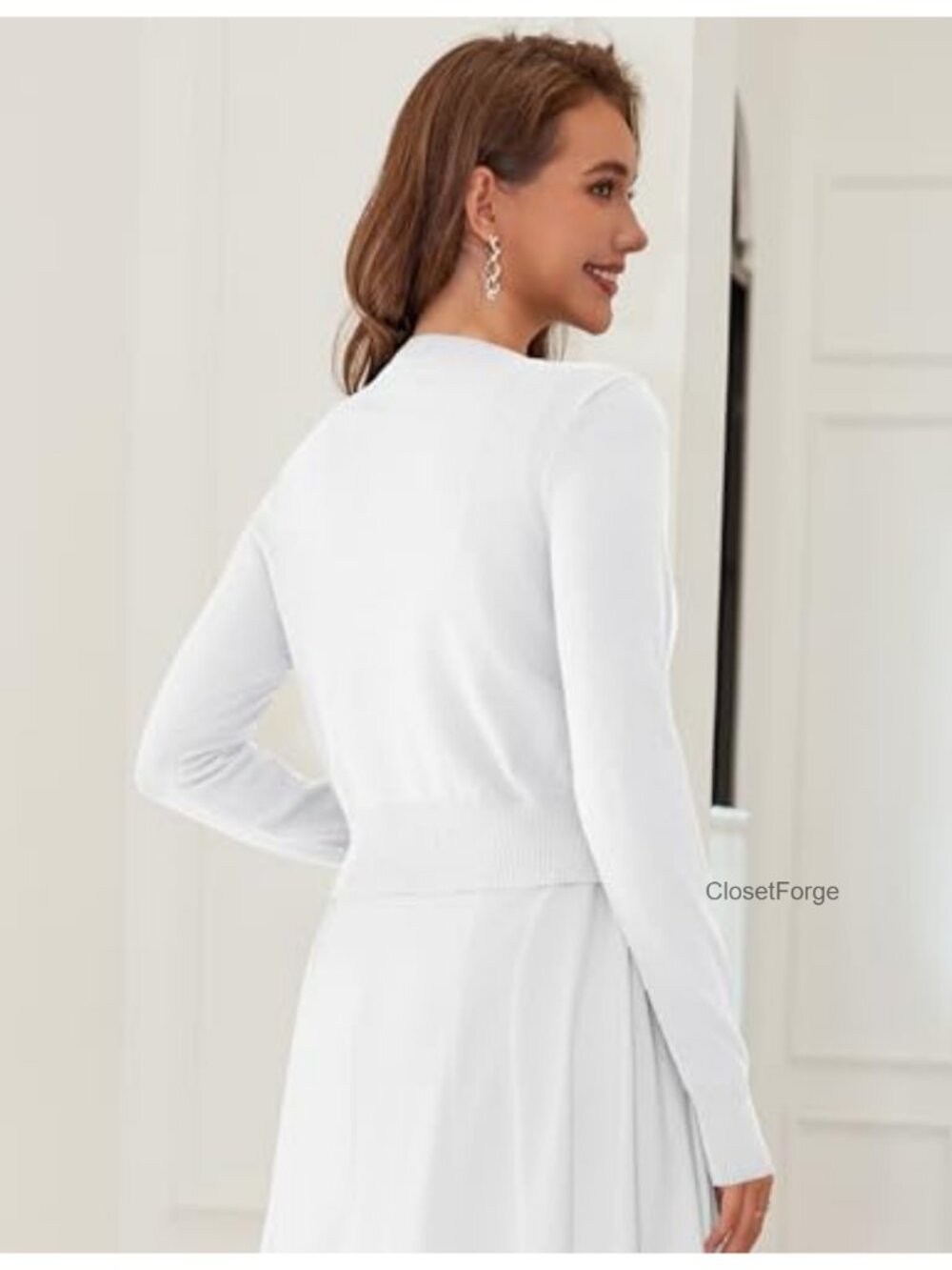 Cropped Cardigan Bolero Shrug Women Button Down Long Sleeve Knit Sweater